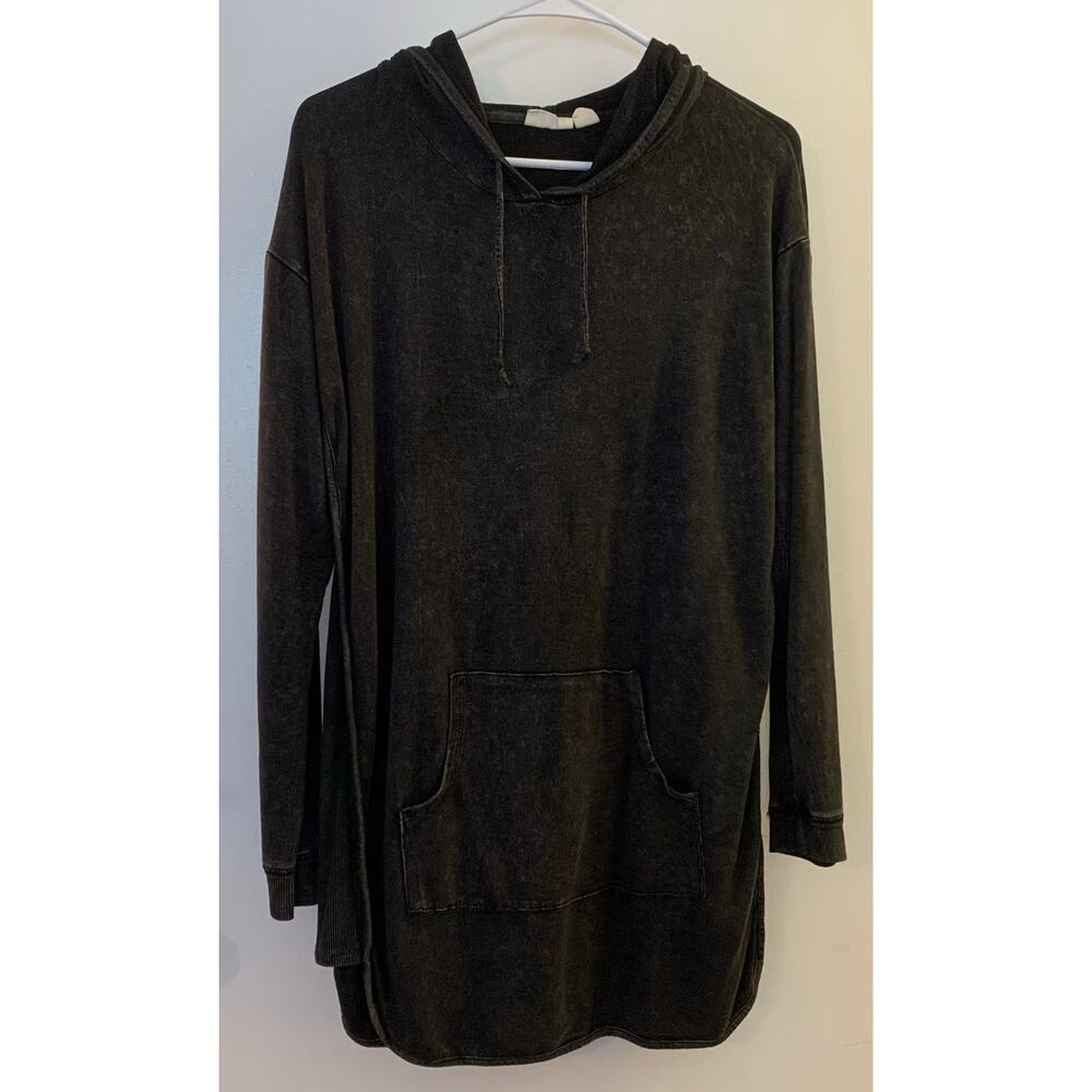 Dakini Mineral Wash Hooded Tunic Sweatshirt Dress Oversized Dark Charcoal Gray M